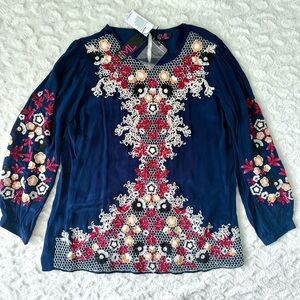 Micky London ML Bohemian Embroidered Blouse Tunic Long Sleeve Viscose